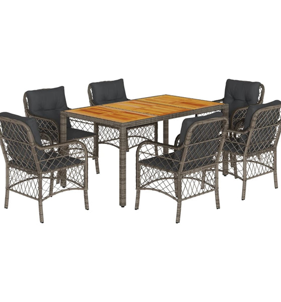 7-tlg. Garten-Essgruppe mit Kissen Grau Poly Rattan