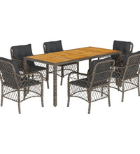 7-tlg. Garten-Essgruppe mit Kissen Grau Poly Rattan