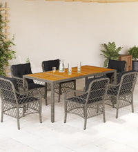 7-tlg. Garten-Essgruppe mit Kissen Grau Poly Rattan