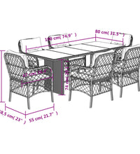 7-tlg. Garten-Essgruppe mit Kissen Schwarz Poly Rattan