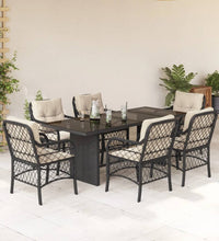 7-tlg. Garten-Essgruppe mit Kissen Schwarz Poly Rattan