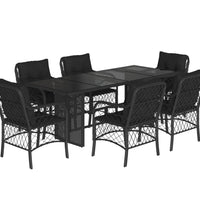 7-tlg. Garten-Essgruppe mit Kissen Schwarz Poly Rattan