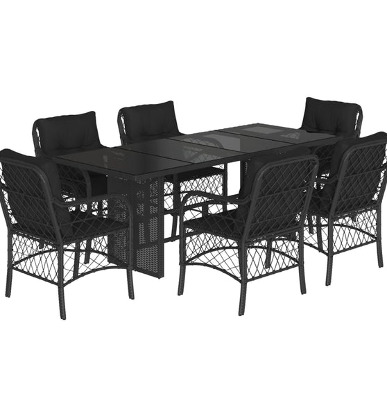 7-tlg. Garten-Essgruppe mit Kissen Schwarz Poly Rattan