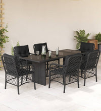 7-tlg. Garten-Essgruppe mit Kissen Schwarz Poly Rattan