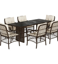 7-tlg. Garten-Essgruppe mit Kissen Braun Poly Rattan