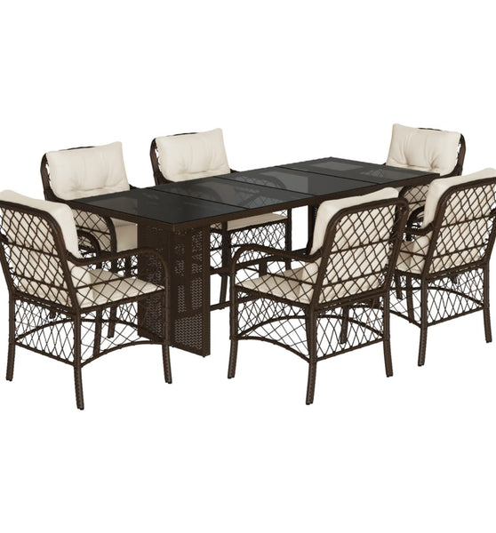 7-tlg. Garten-Essgruppe mit Kissen Braun Poly Rattan