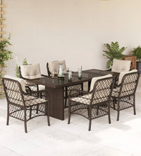 7-tlg. Garten-Essgruppe mit Kissen Braun Poly Rattan