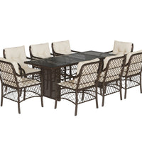 9-tlg. Garten-Essgruppe mit Kissen Braun Poly Rattan