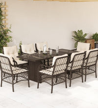 9-tlg. Garten-Essgruppe mit Kissen Braun Poly Rattan