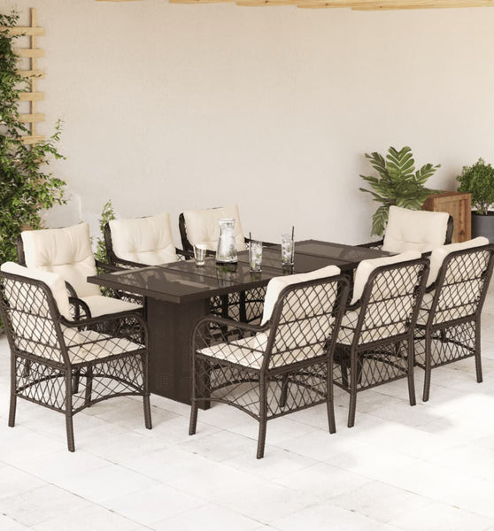 9-tlg. Garten-Essgruppe mit Kissen Braun Poly Rattan