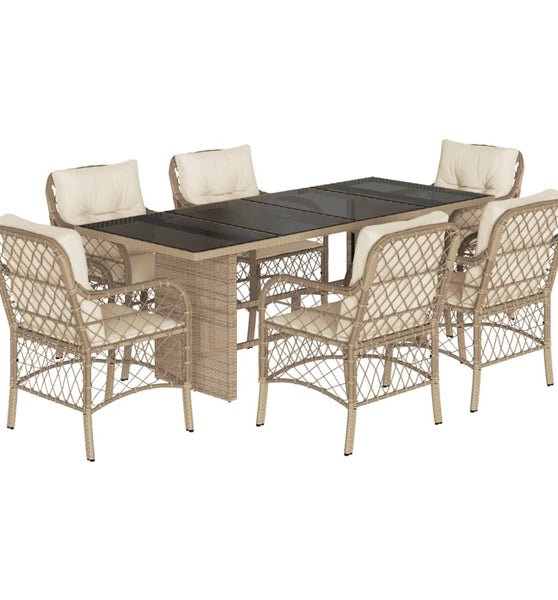7-tlg. Garten-Essgruppe mit Kissen Beige Poly Rattan