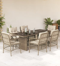 7-tlg. Garten-Essgruppe mit Kissen Beige Poly Rattan
