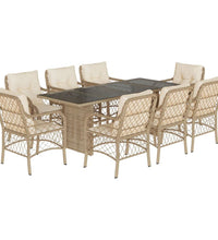 9-tlg. Garten-Essgruppe mit Kissen Beige Poly Rattan