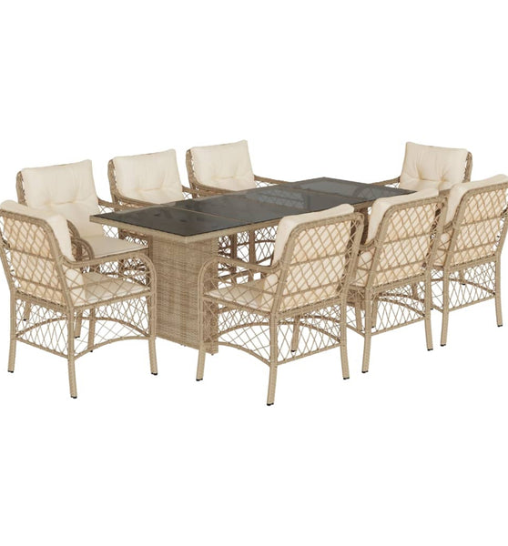 9-tlg. Garten-Essgruppe mit Kissen Beige Poly Rattan