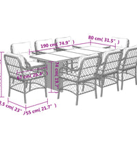 9-tlg. Garten-Essgruppe mit Kissen Beige Poly Rattan