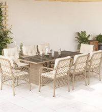 9-tlg. Garten-Essgruppe mit Kissen Beige Poly Rattan