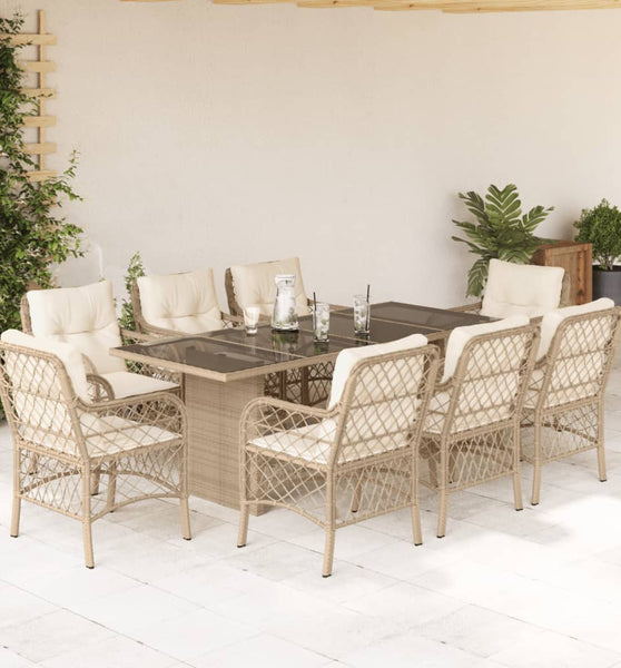 9-tlg. Garten-Essgruppe mit Kissen Beige Poly Rattan