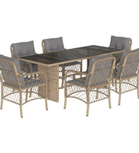7-tlg. Garten-Essgruppe mit Kissen Beigemischung Poly Rattan