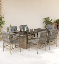 7-tlg. Garten-Essgruppe mit Kissen Beigemischung Poly Rattan