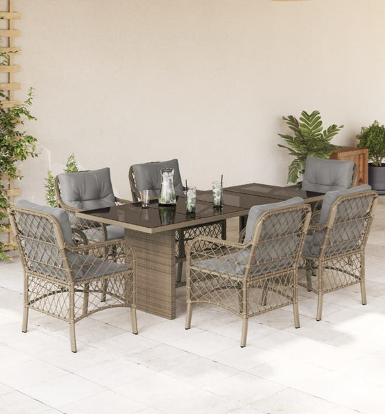 7-tlg. Garten-Essgruppe mit Kissen Beigemischung Poly Rattan