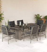 7-tlg. Garten-Essgruppe mit Kissen Hellgrau Poly Rattan