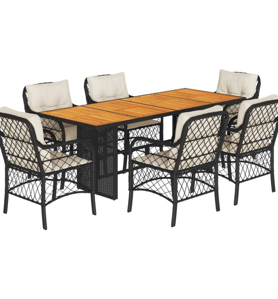 7-tlg. Garten-Essgruppe mit Kissen Schwarz Poly Rattan