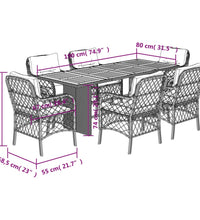 7-tlg. Garten-Essgruppe mit Kissen Schwarz Poly Rattan