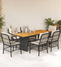 7-tlg. Garten-Essgruppe mit Kissen Schwarz Poly Rattan