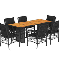 7-tlg. Garten-Essgruppe mit Kissen Schwarz Poly Rattan