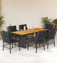 7-tlg. Garten-Essgruppe mit Kissen Schwarz Poly Rattan