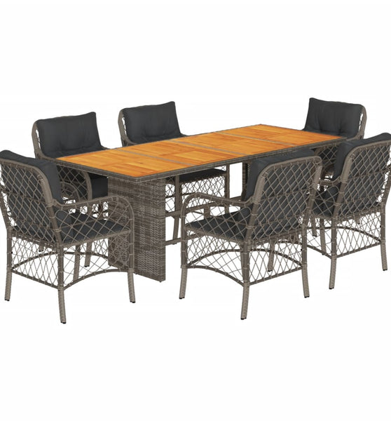 7-tlg. Garten-Essgruppe mit Kissen Grau Poly Rattan