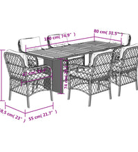 7-tlg. Garten-Essgruppe mit Kissen Grau Poly Rattan