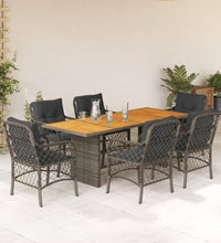 7-tlg. Garten-Essgruppe mit Kissen Grau Poly Rattan