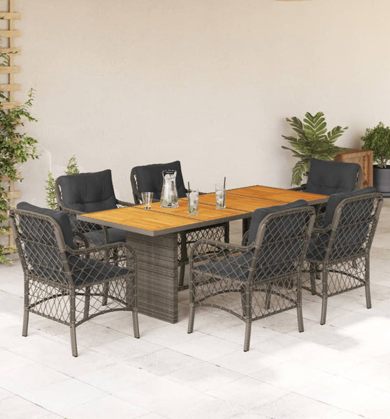 7-tlg. Garten-Essgruppe mit Kissen Grau Poly Rattan