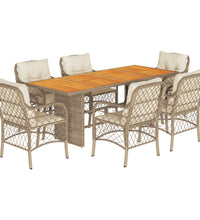 7-tlg. Garten-Essgruppe mit Kissen Beige Poly Rattan