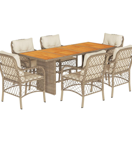 7-tlg. Garten-Essgruppe mit Kissen Beige Poly Rattan