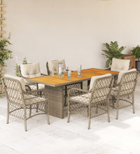 7-tlg. Garten-Essgruppe mit Kissen Beige Poly Rattan