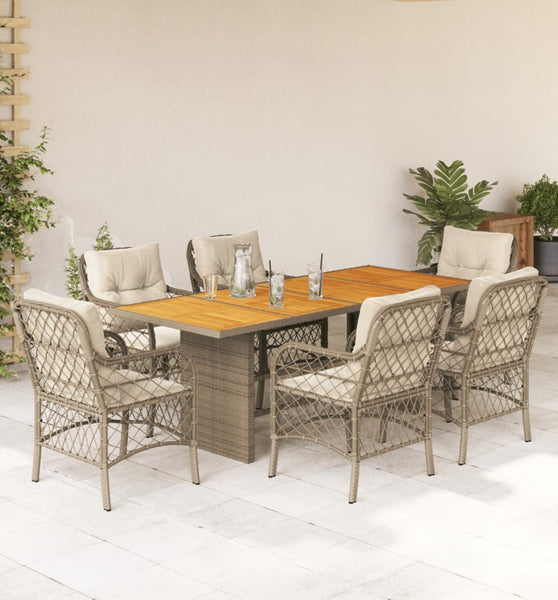 7-tlg. Garten-Essgruppe mit Kissen Beige Poly Rattan