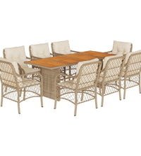 9-tlg. Garten-Essgruppe mit Kissen Beige Poly Rattan