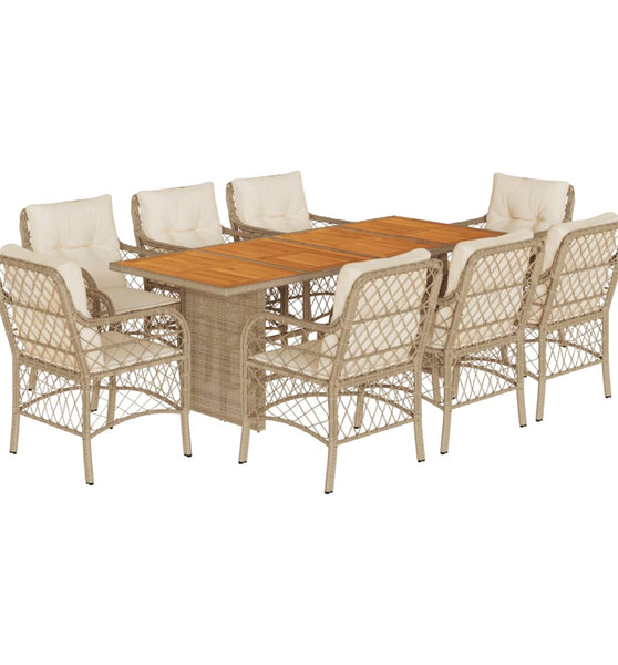 9-tlg. Garten-Essgruppe mit Kissen Beige Poly Rattan