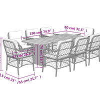 9-tlg. Garten-Essgruppe mit Kissen Beige Poly Rattan