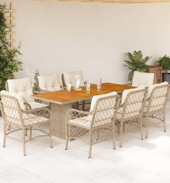 9-tlg. Garten-Essgruppe mit Kissen Beige Poly Rattan