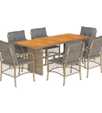 7-tlg. Garten-Essgruppe mit Kissen Beigemischung Poly Rattan