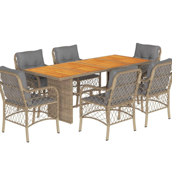 7-tlg. Garten-Essgruppe mit Kissen Beigemischung Poly Rattan