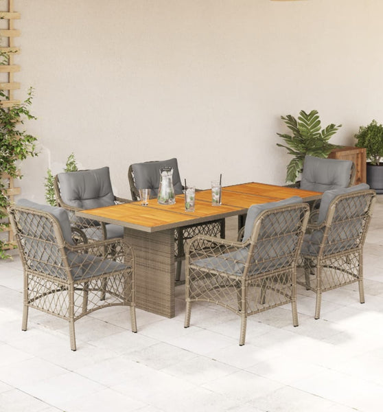 7-tlg. Garten-Essgruppe mit Kissen Beigemischung Poly Rattan