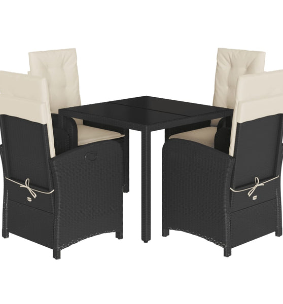 5-tlg. Garten-Essgruppe mit Kissen Schwarz Poly Rattan