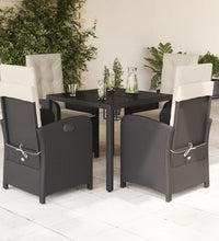 5-tlg. Garten-Essgruppe mit Kissen Schwarz Poly Rattan