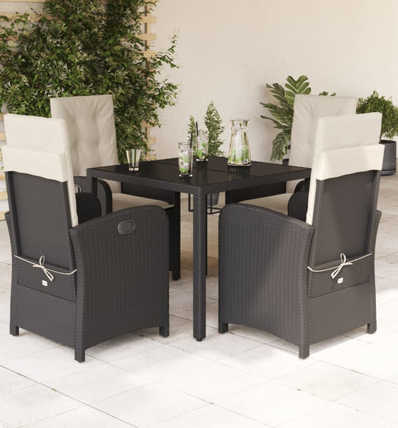 5-tlg. Garten-Essgruppe mit Kissen Schwarz Poly Rattan