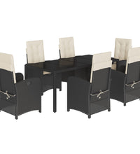 7-tlg. Garten-Essgruppe mit Kissen Schwarz Poly Rattan