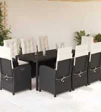 9-tlg. Garten-Essgruppe mit Kissen Schwarz Poly Rattan